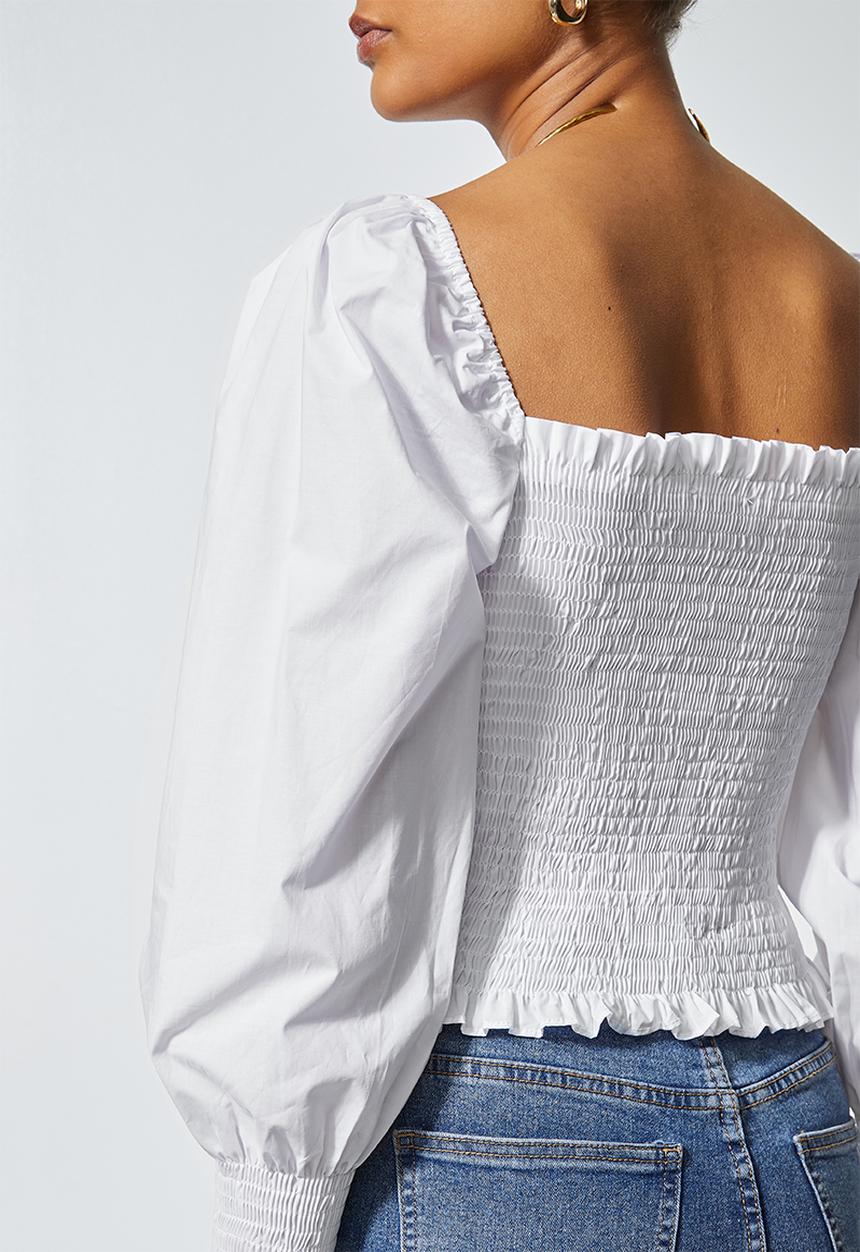 Superbalist - Puff slv shirred blouse - white