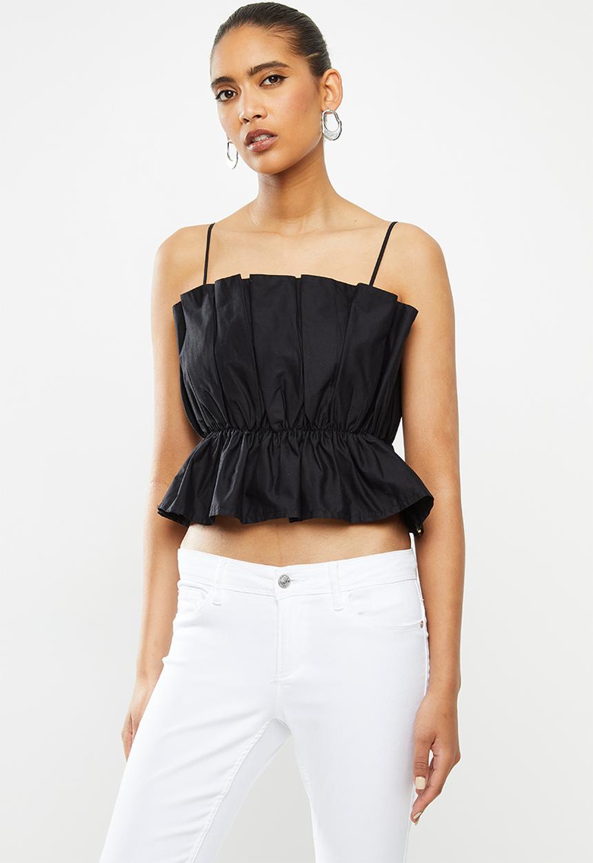 VELVET - Pleated crop top - black