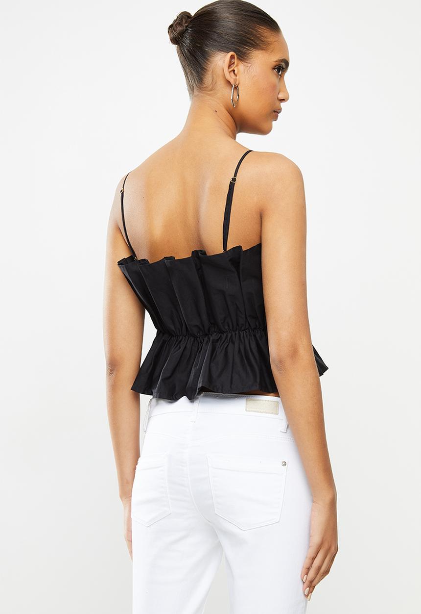 VELVET - Pleated crop top - black
