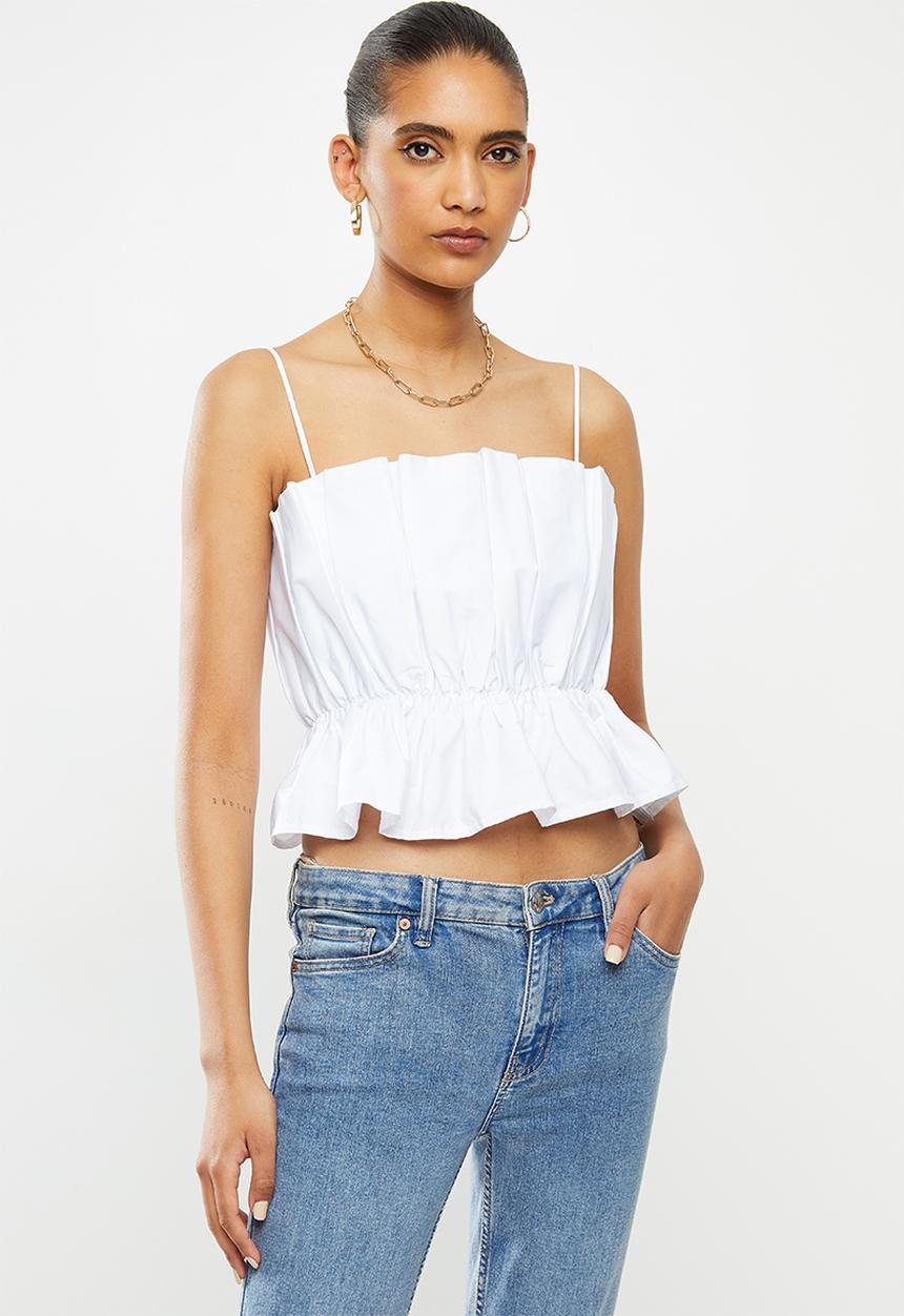 VELVET - Pleated crop top - white