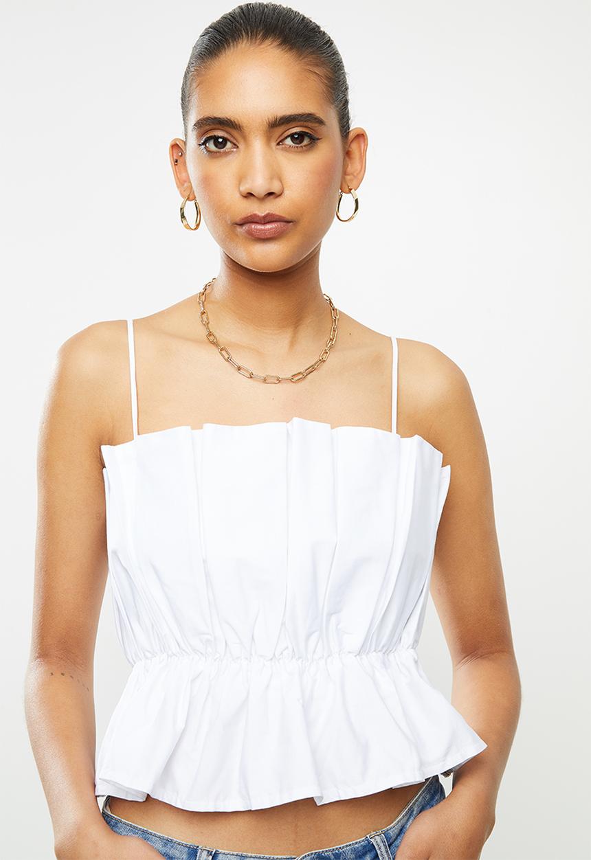 VELVET - Pleated crop top - white