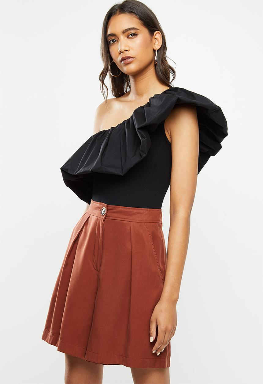 VELVET - Bubble asymmetric combo bodysuit - black