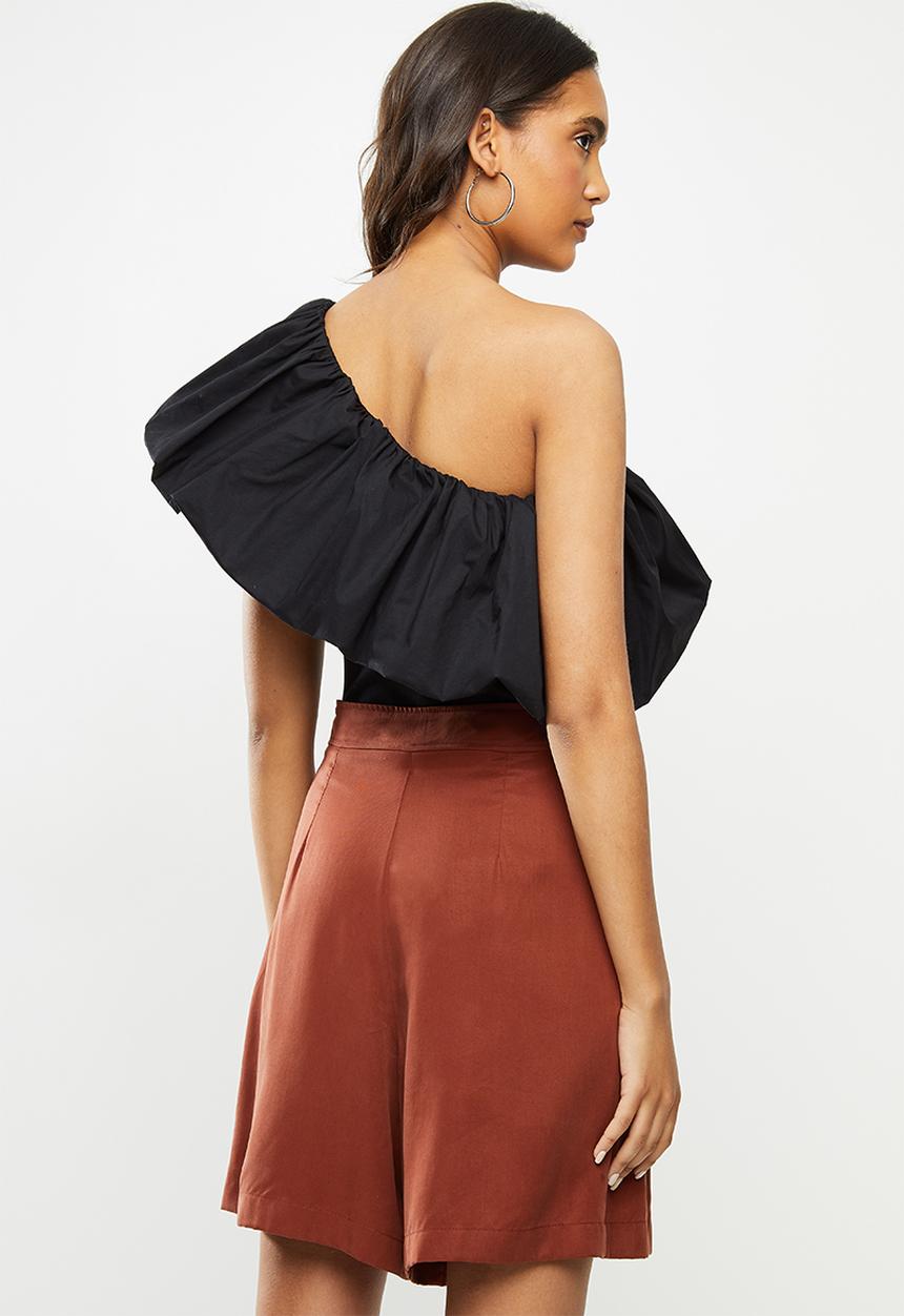 VELVET - Bubble asymmetric combo bodysuit - black