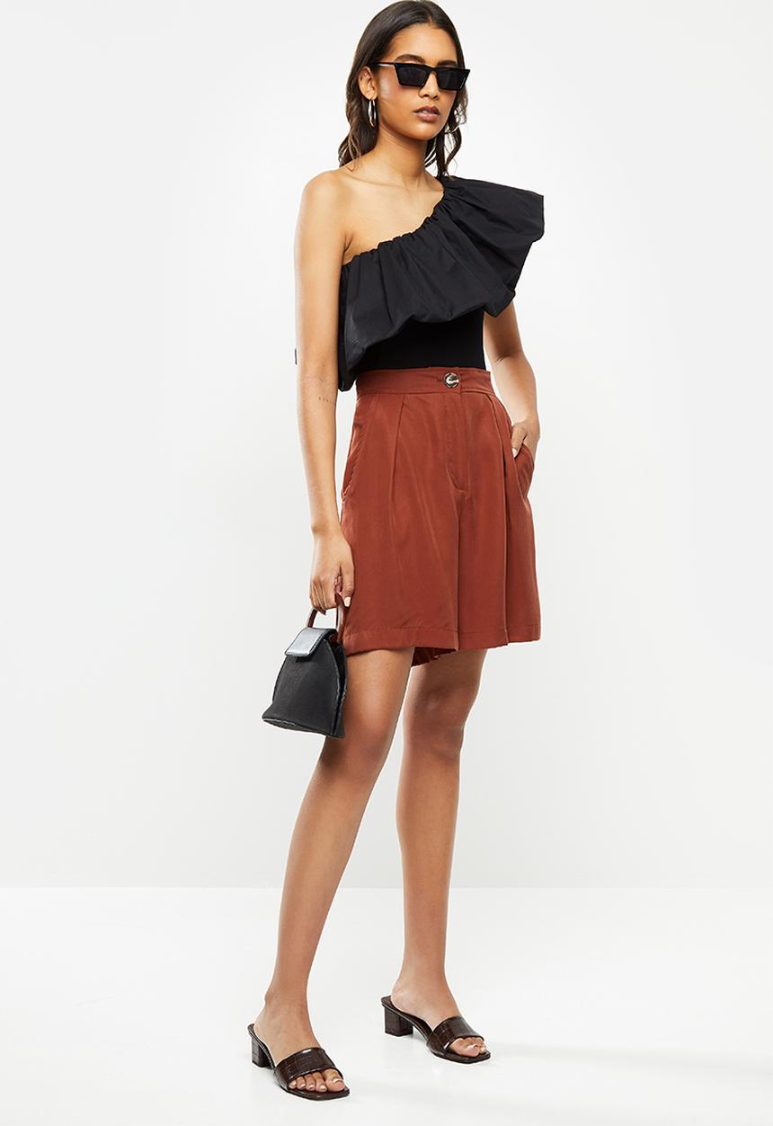 VELVET - Bubble asymmetric combo bodysuit - black