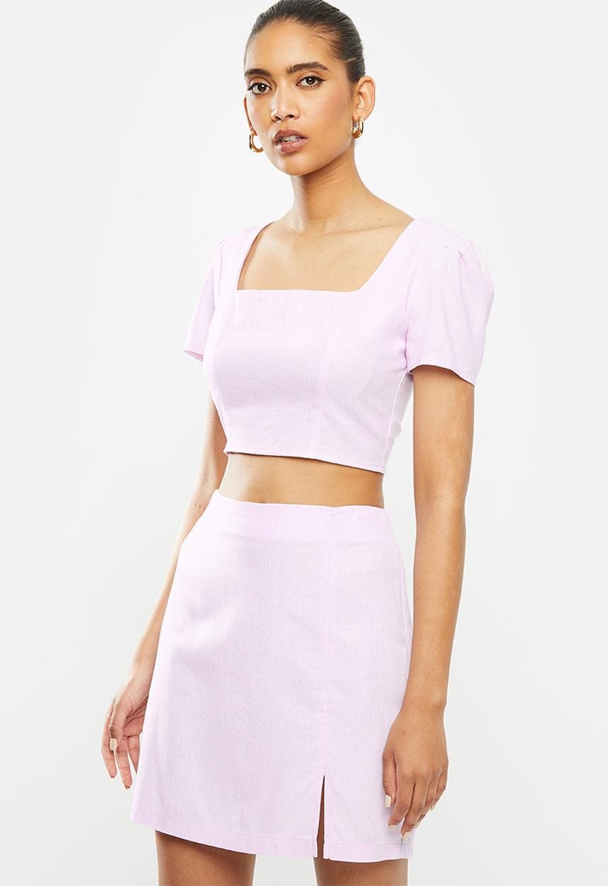 Blake - Tie back square neck crop top - pastel pink