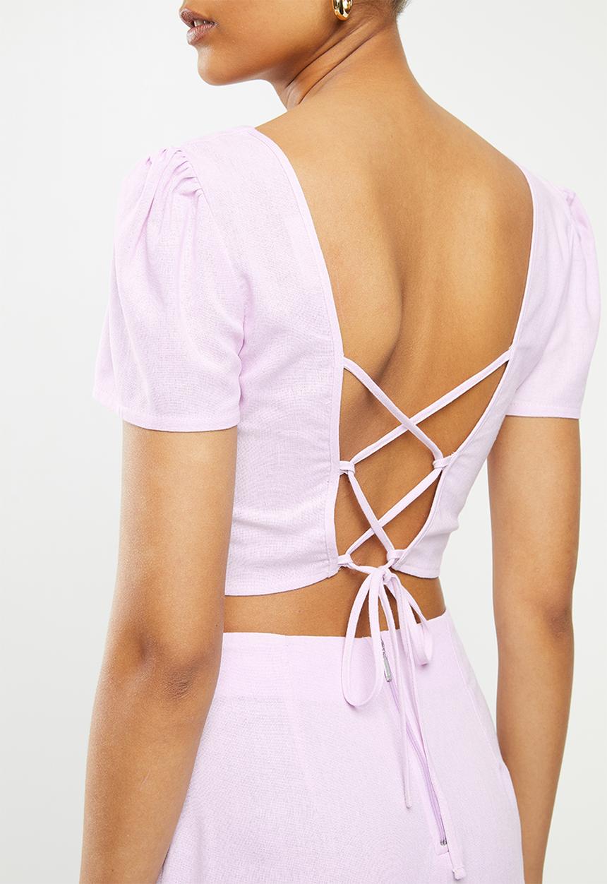 Blake - Tie back square neck crop top - pastel pink
