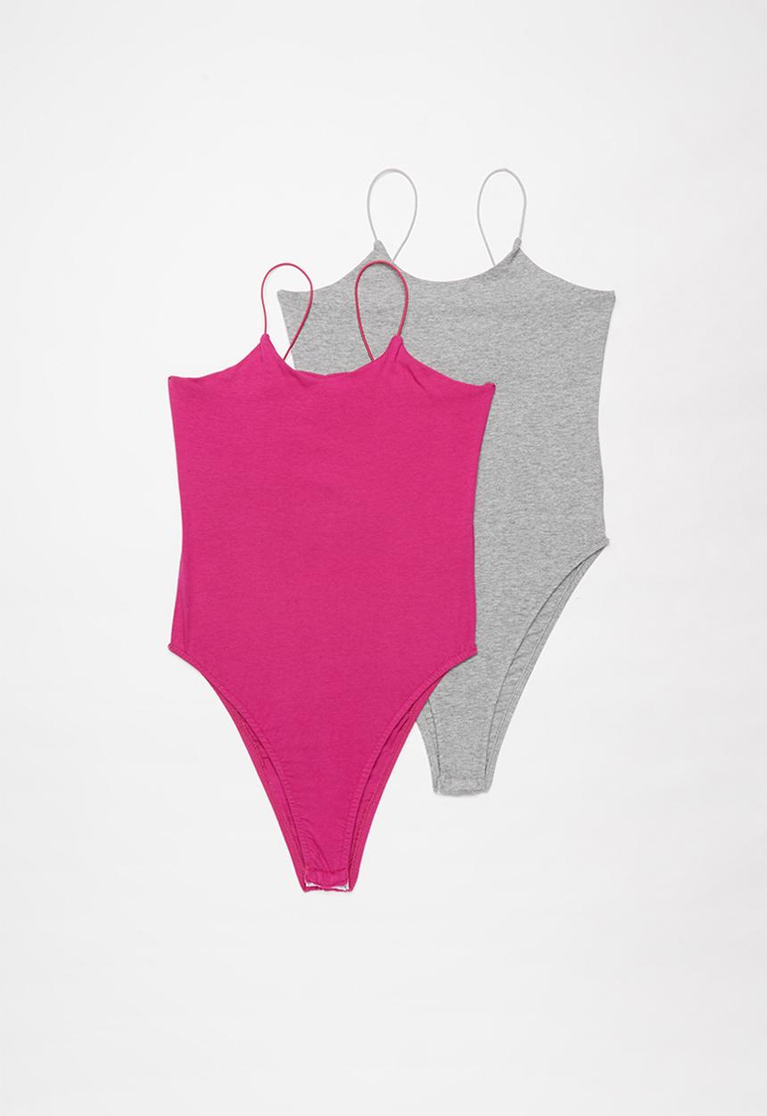 Superbalist - 2 Pack elastic strap bodysuit - pink & grey