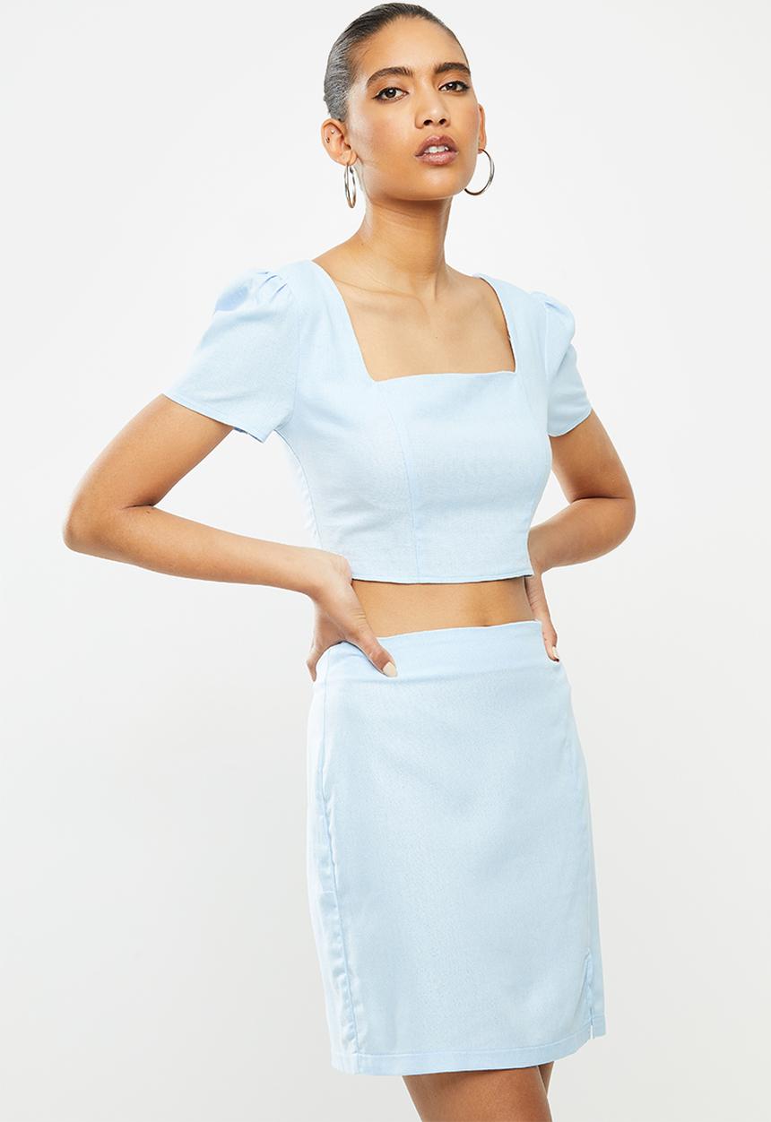 Blake - Tie back square neck crop top - pastel blue