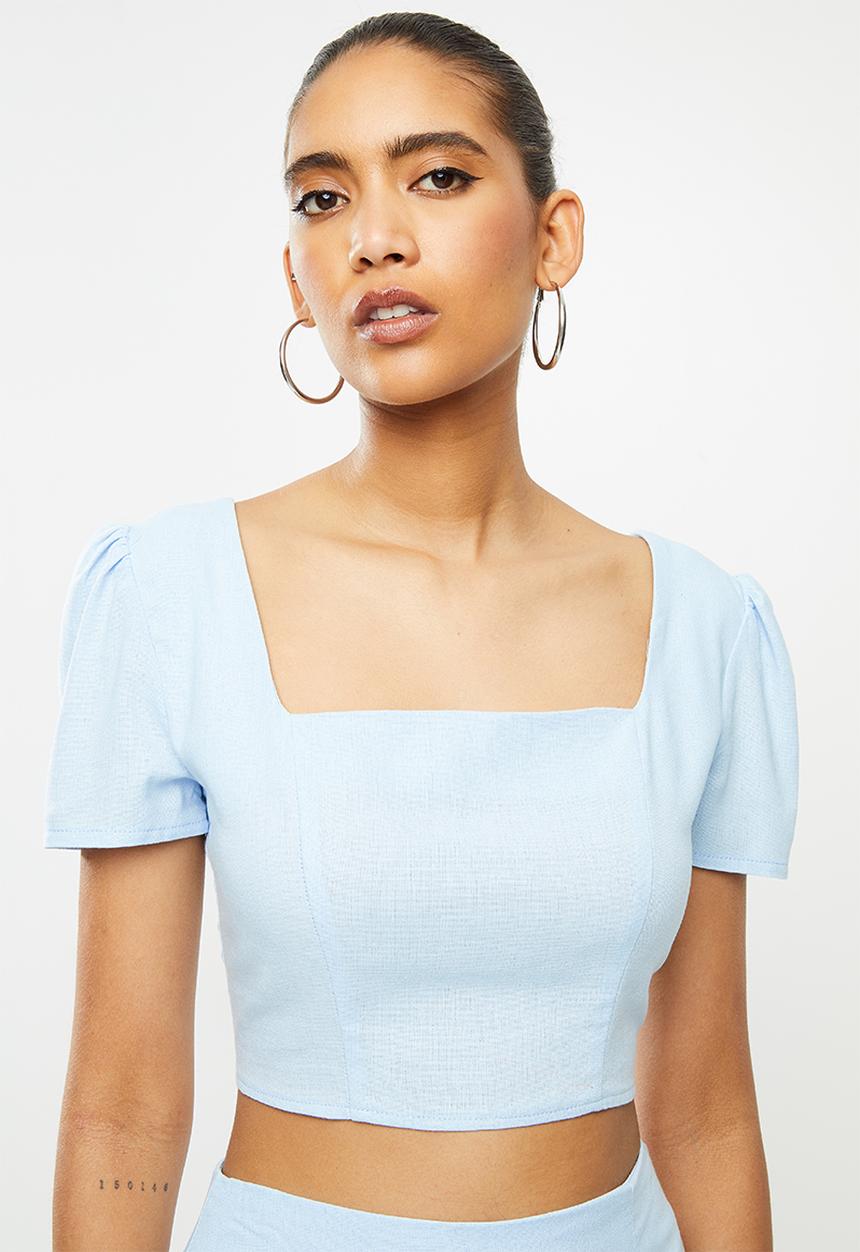 Blake - Tie back square neck crop top - pastel blue