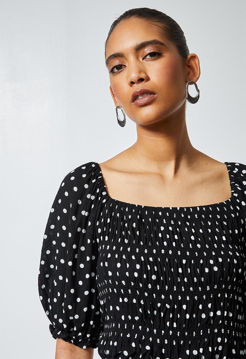 Superbalist - Shirred square neck top - black & white 