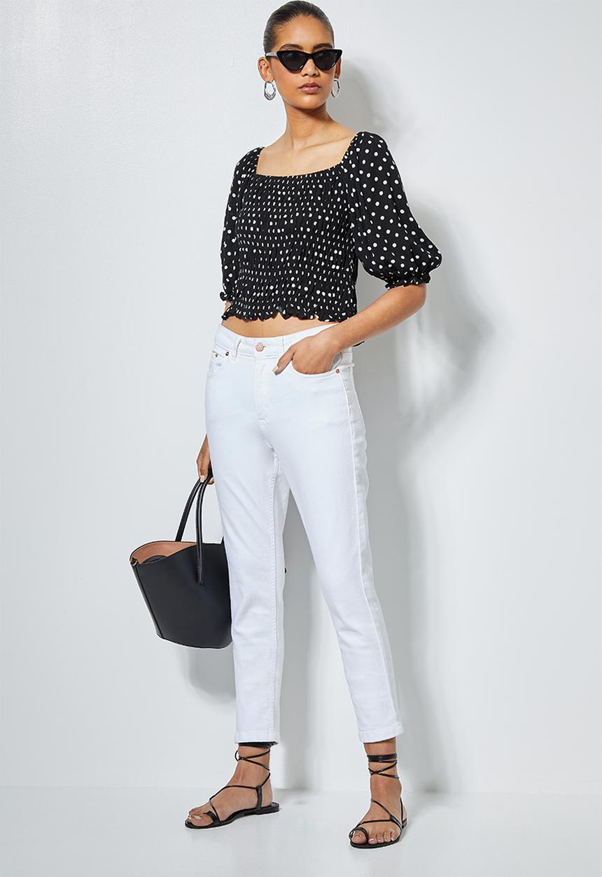 Superbalist - Shirred square neck top - black & white 