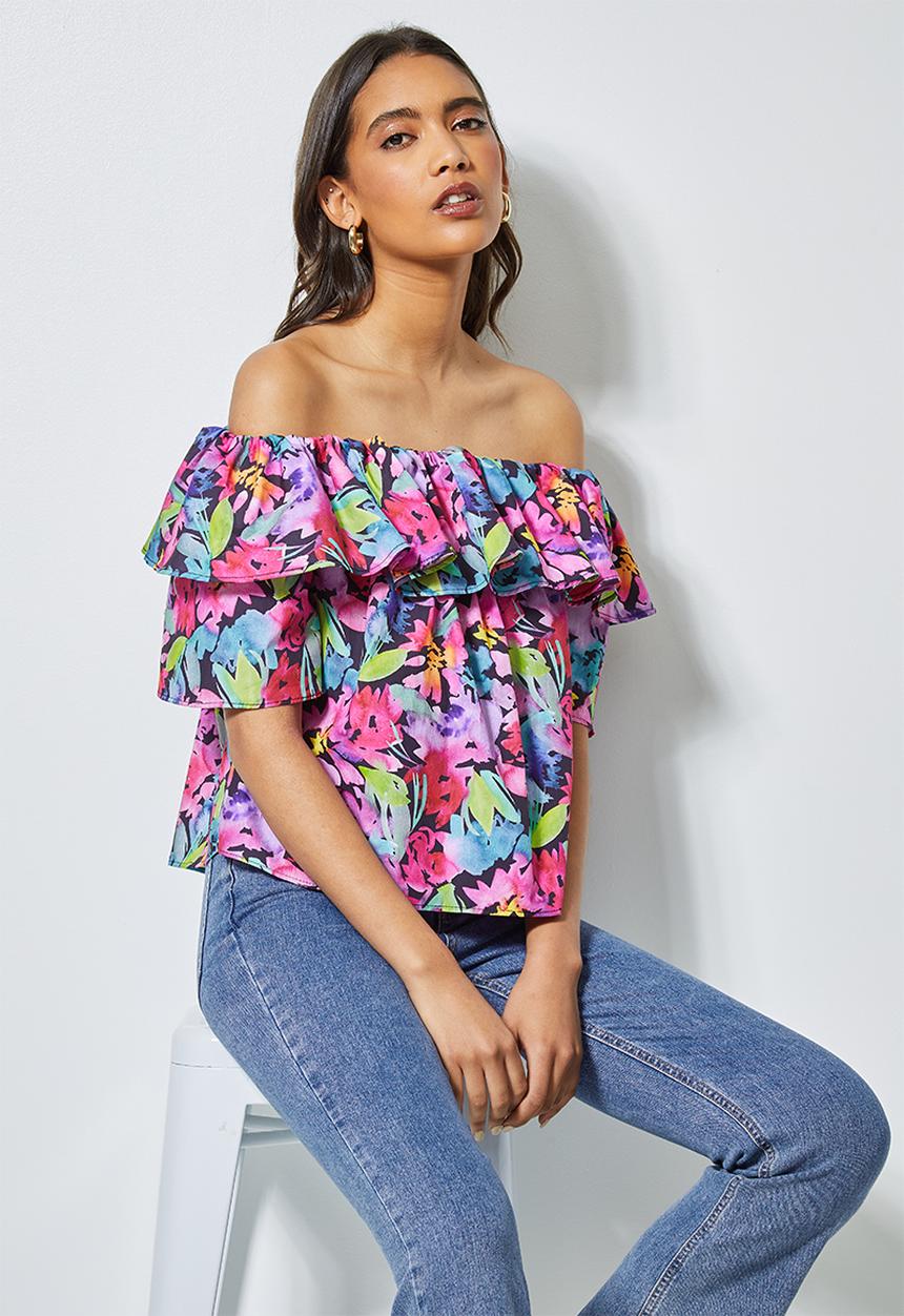 Superbalist - Double frill off the shoulder blouse - multi 