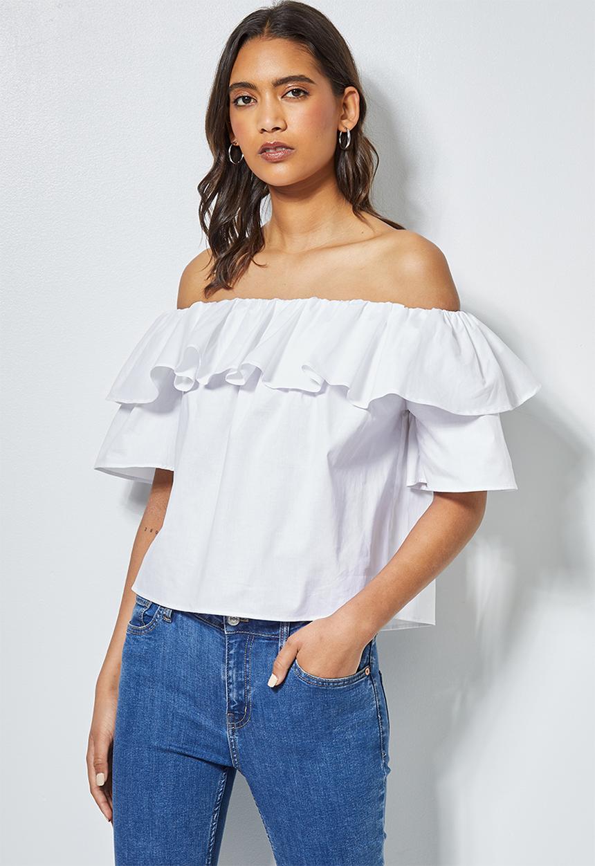 Superbalist - Double frill off the shoulder blouse - white