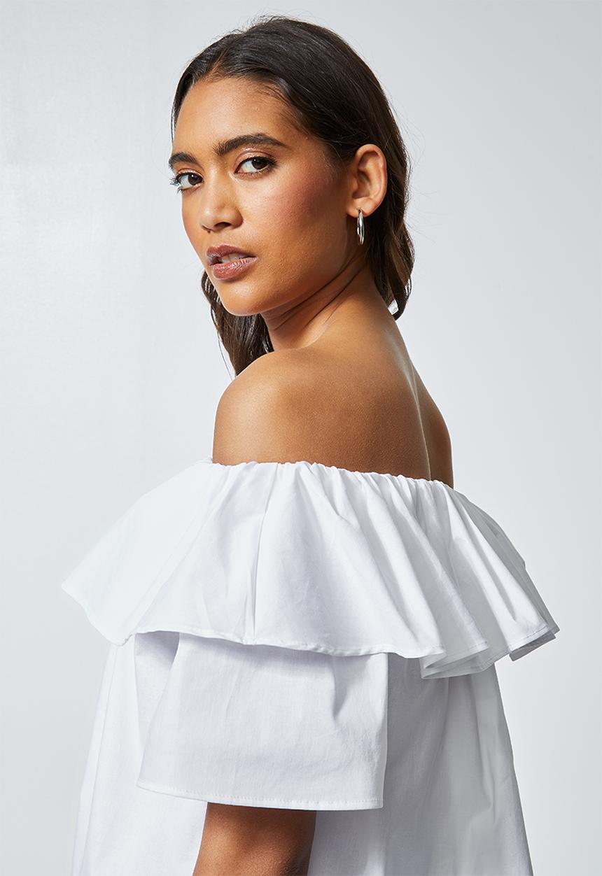 Superbalist - Double frill off the shoulder blouse - white