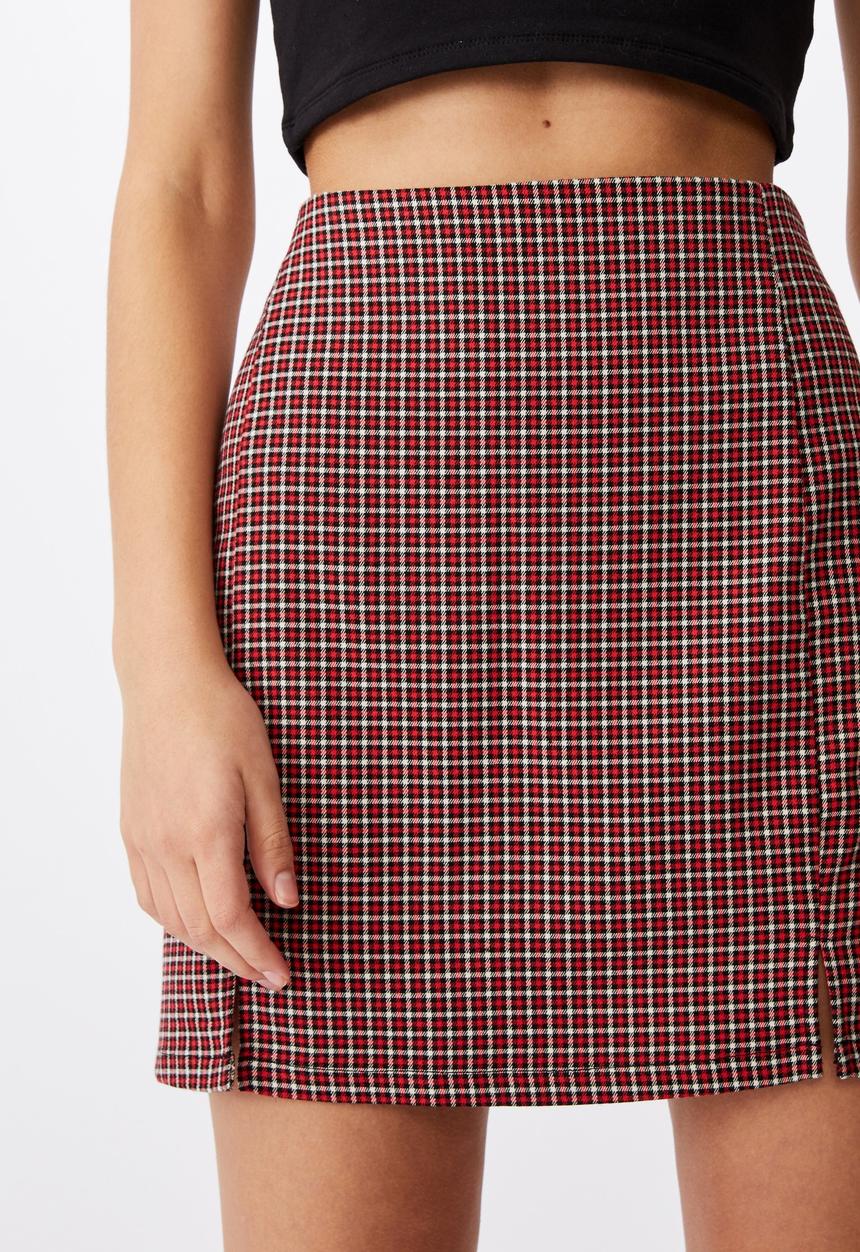 Factorie - Double split mini skirt - millie gingham red