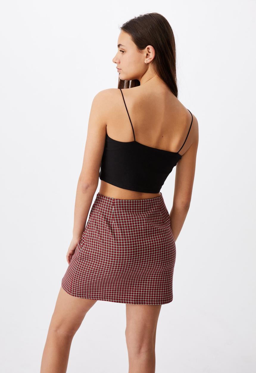 Factorie - Double split mini skirt - millie gingham red