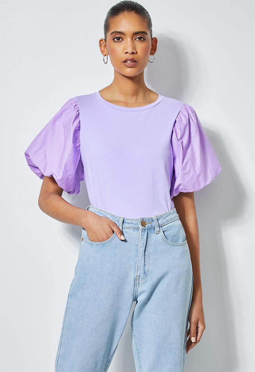 Superbalist - Combo fabric puff sleeve top -lilac