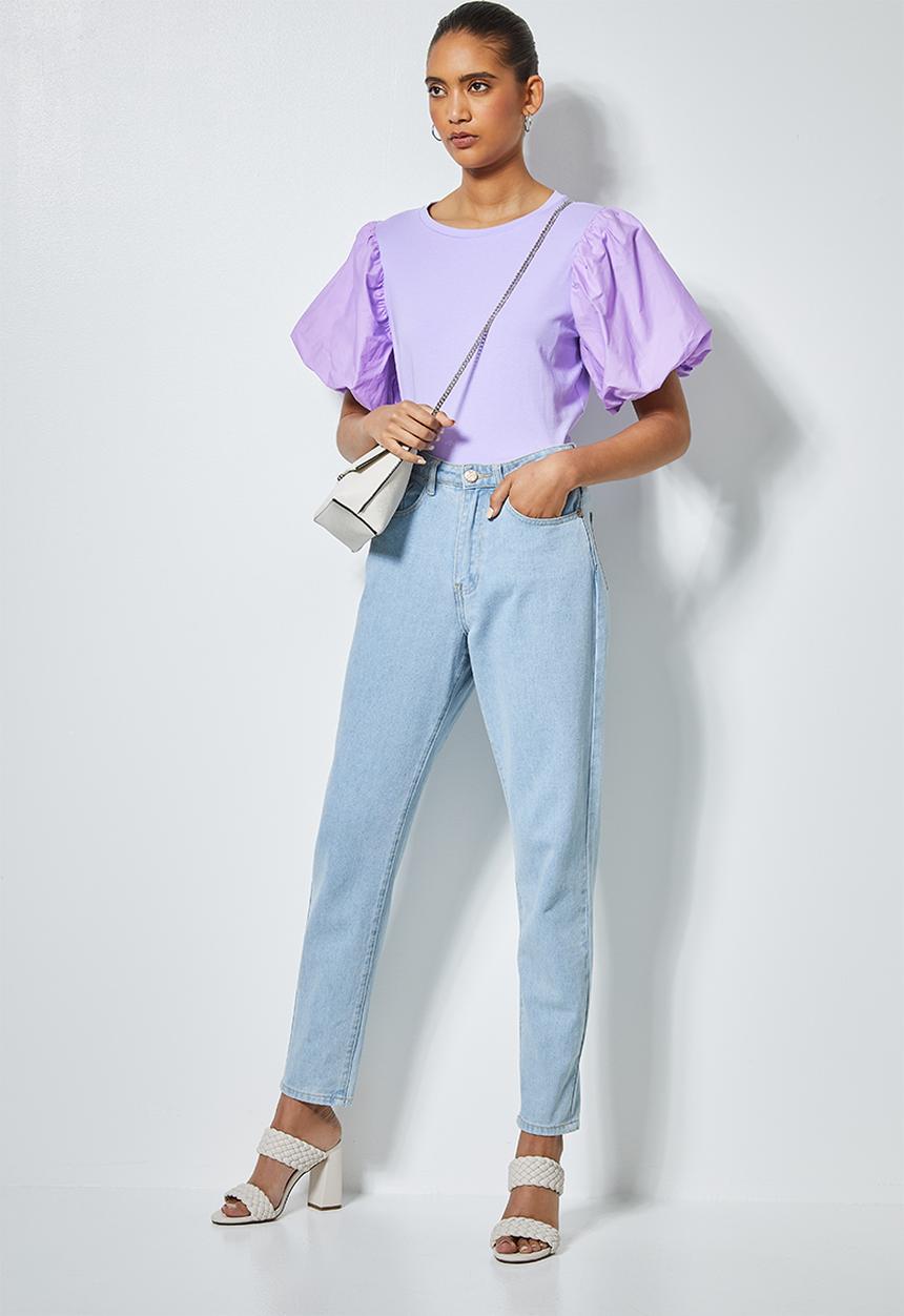 Superbalist - Combo fabric puff sleeve top -lilac