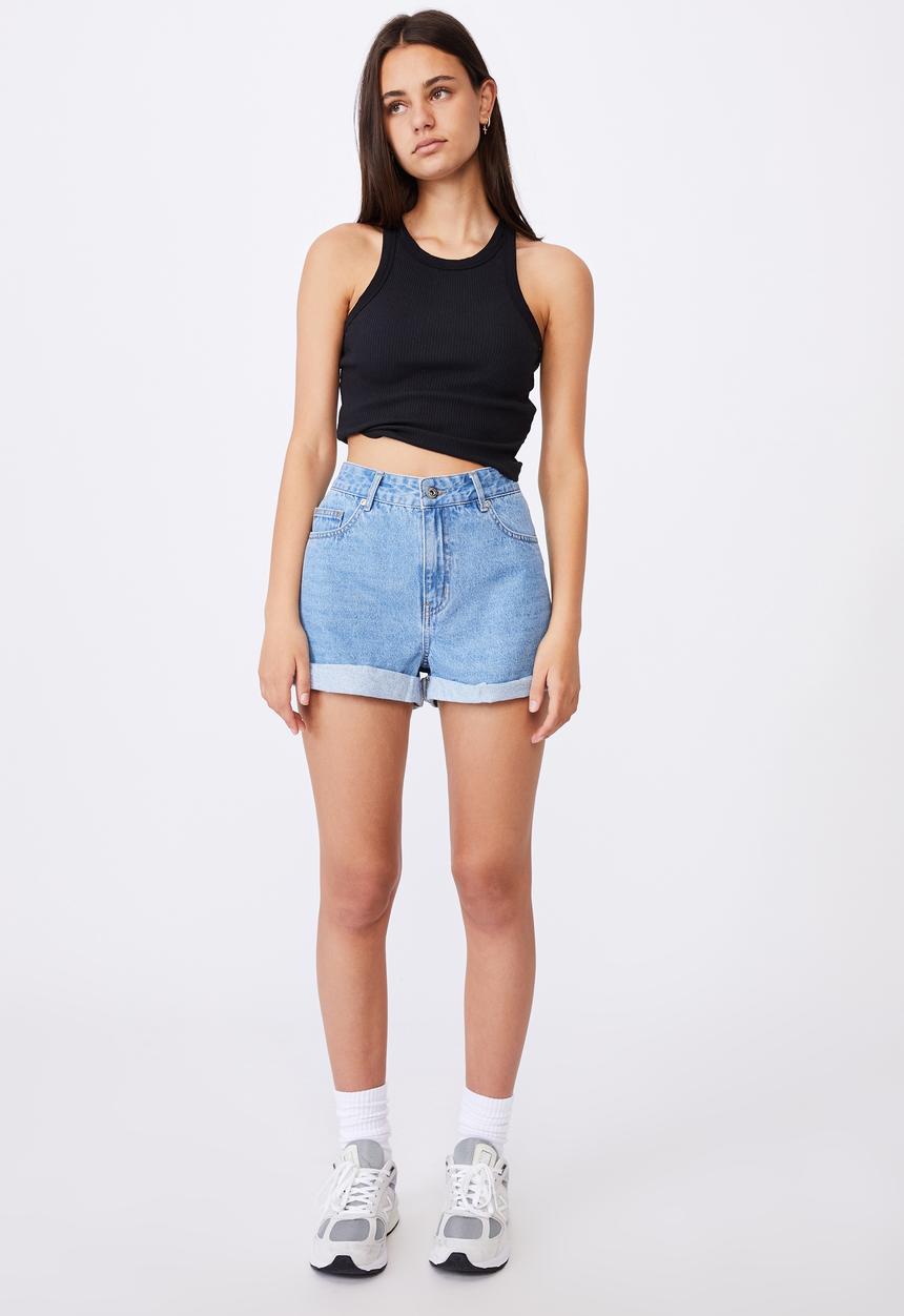 Factorie - High rise denim shorts - blue