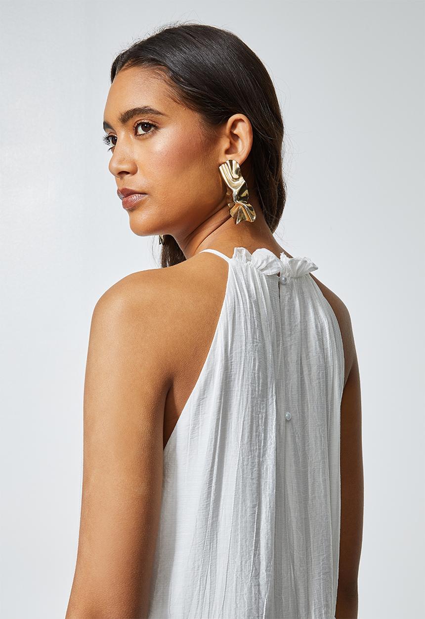 Superbalist - Textured fabric halter neck tiered dress - white