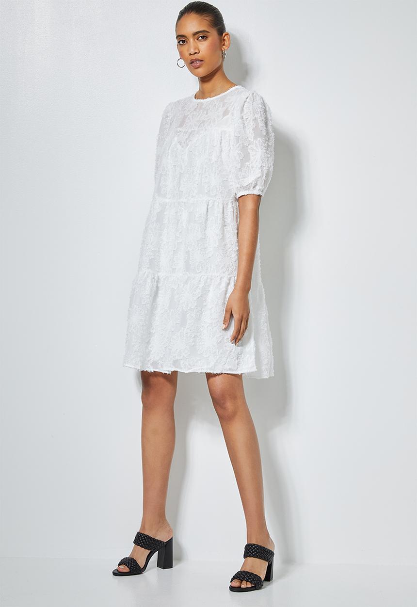 Superbalist - Textured fabric babydoll tiered dress  - milk