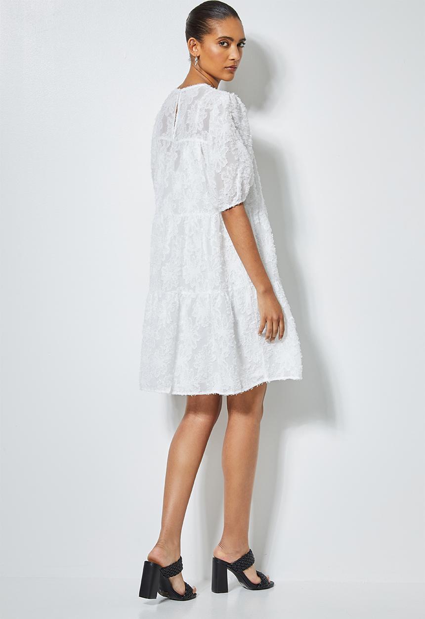 Superbalist - Textured fabric babydoll tiered dress  - milk
