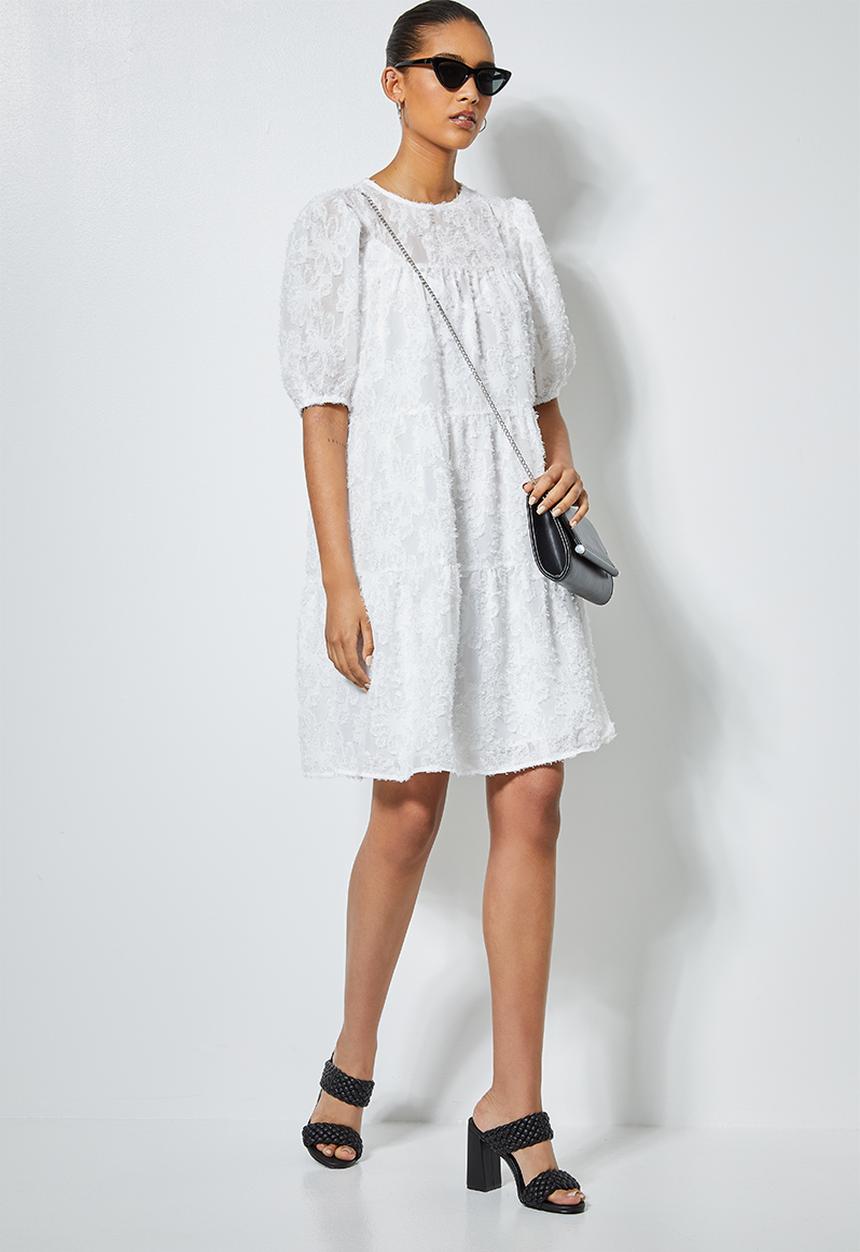 Superbalist - Textured fabric babydoll tiered dress  - milk