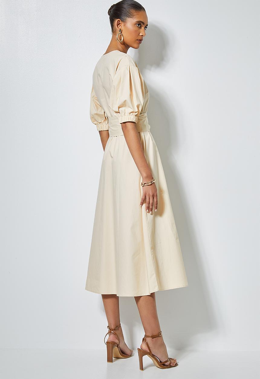 Superbalist - Cotton poplin wrap dress with self tie belt - light stone 