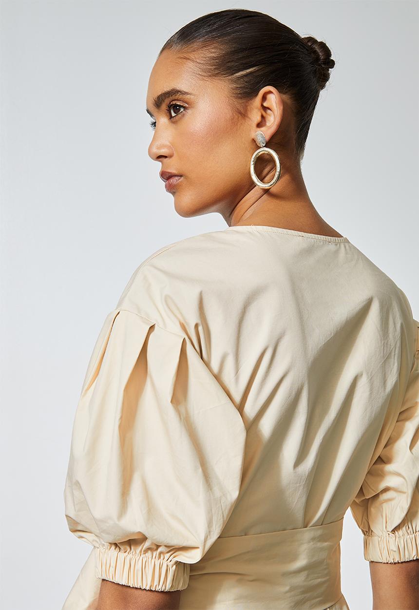 Superbalist - Cotton poplin wrap dress with self tie belt - light stone 