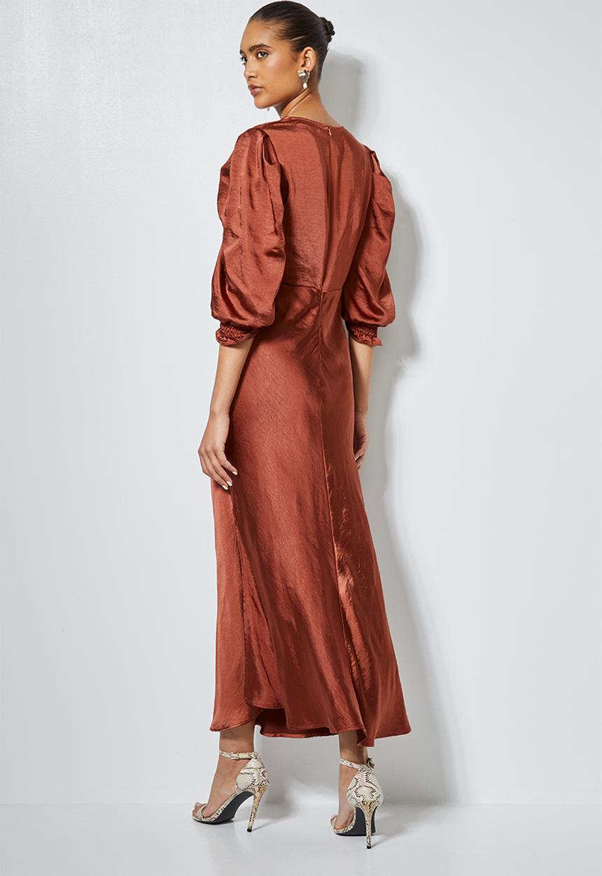 Superbalist - Textured satin bias cut dress - tobacco