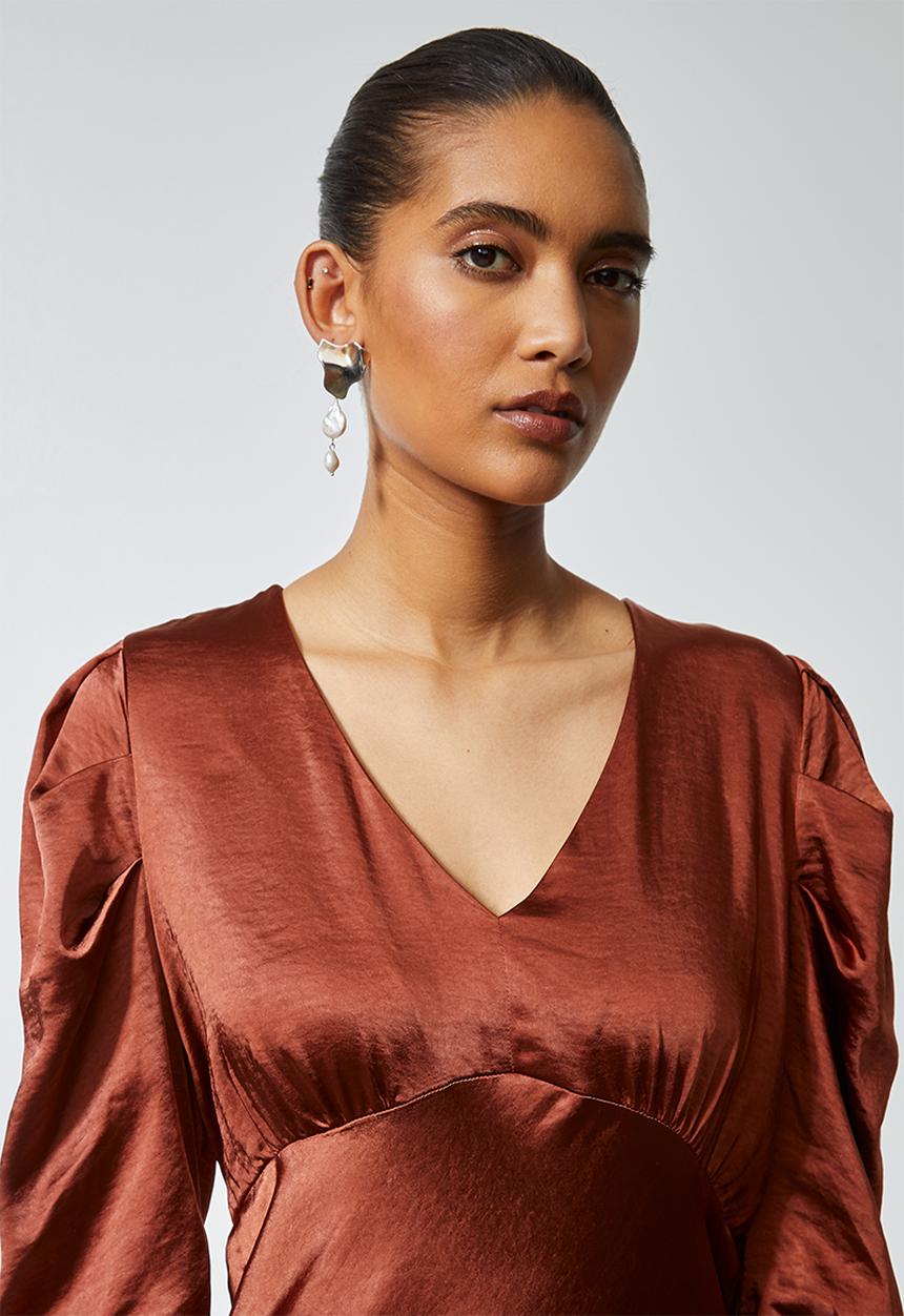 Superbalist - Textured satin bias cut dress - tobacco