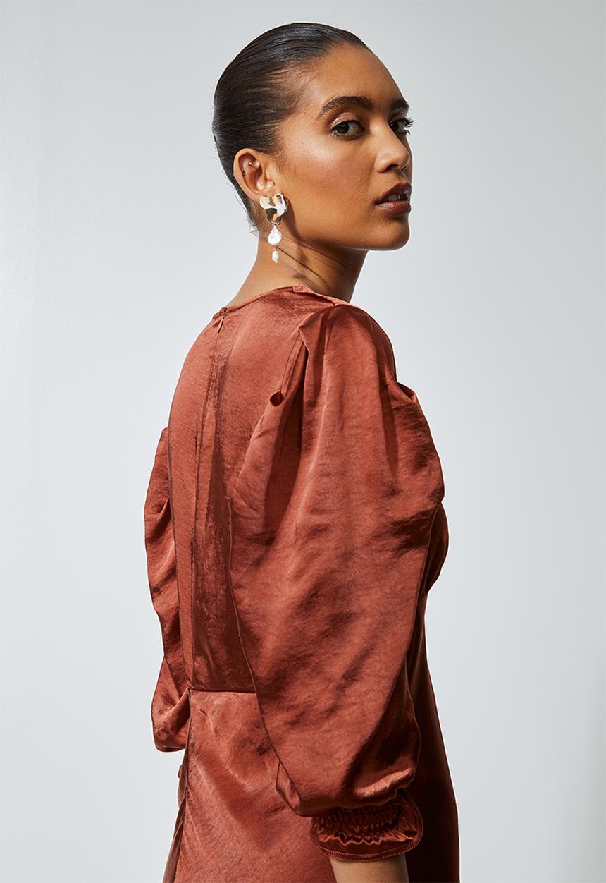 Superbalist - Textured satin bias cut dress - tobacco