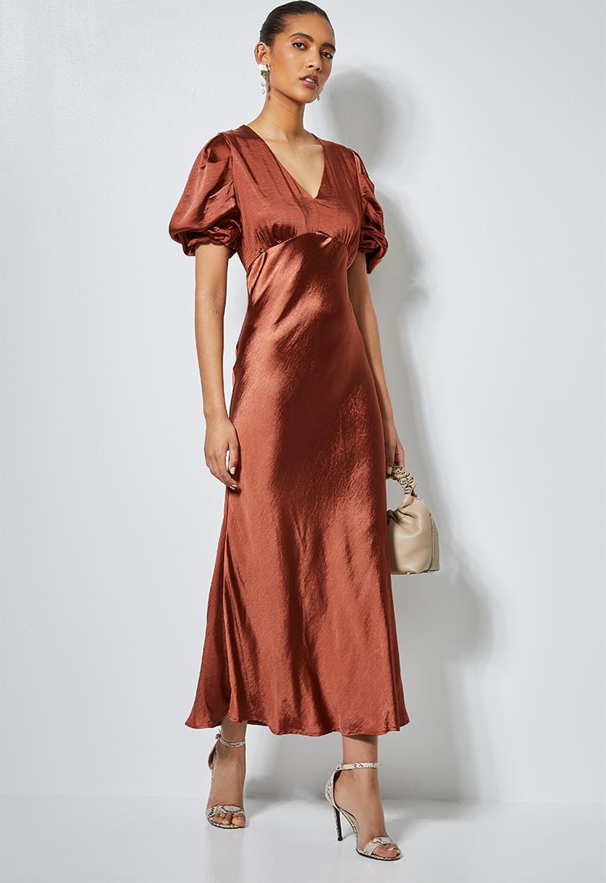 Superbalist - Textured satin bias cut dress - tobacco