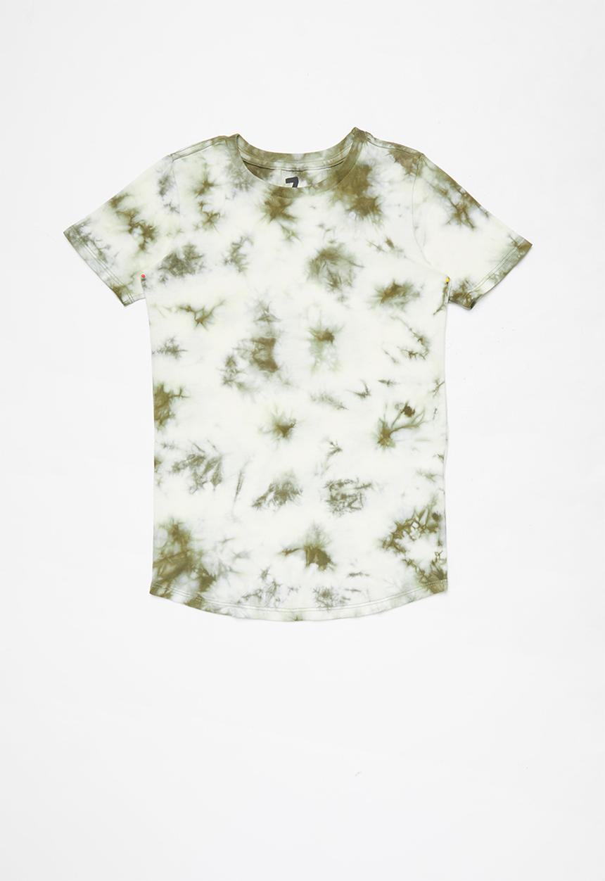 Cotton On - The cruz short sleeve long line tee - silver sage tie dye