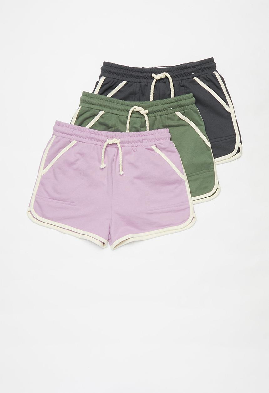Cotton On - Nina knit short multipack - swag green/chalky mauve/phantom vanilla bind