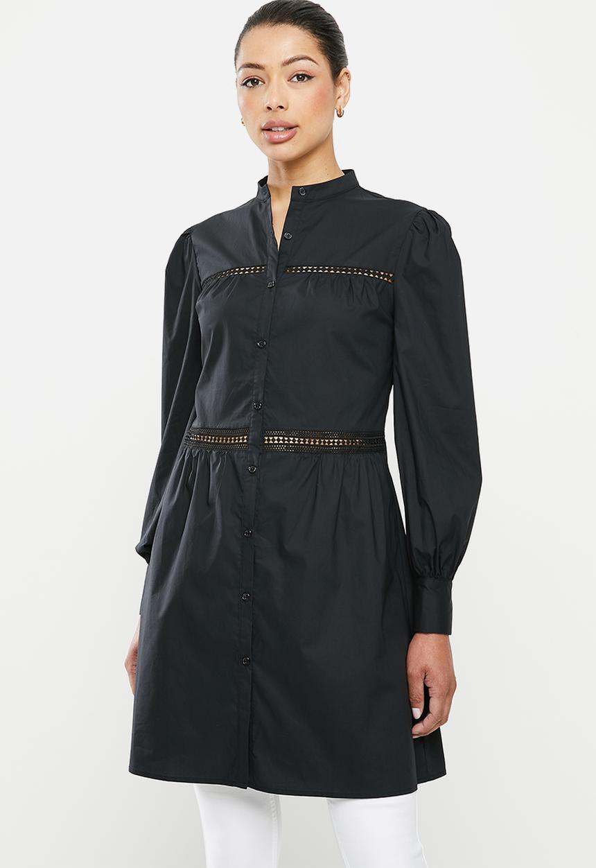 edit - Lace inset longline shirt - black