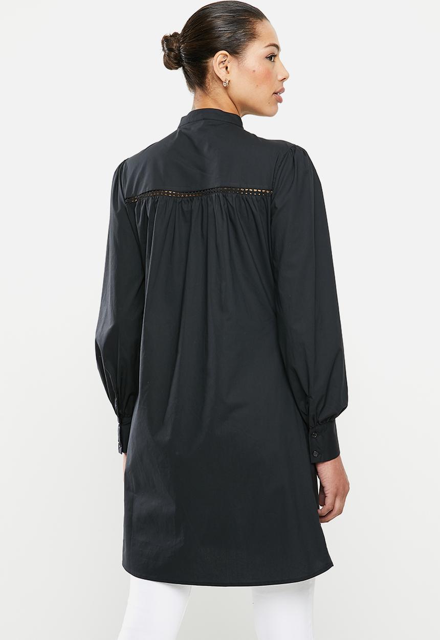 edit - Lace inset longline shirt - black