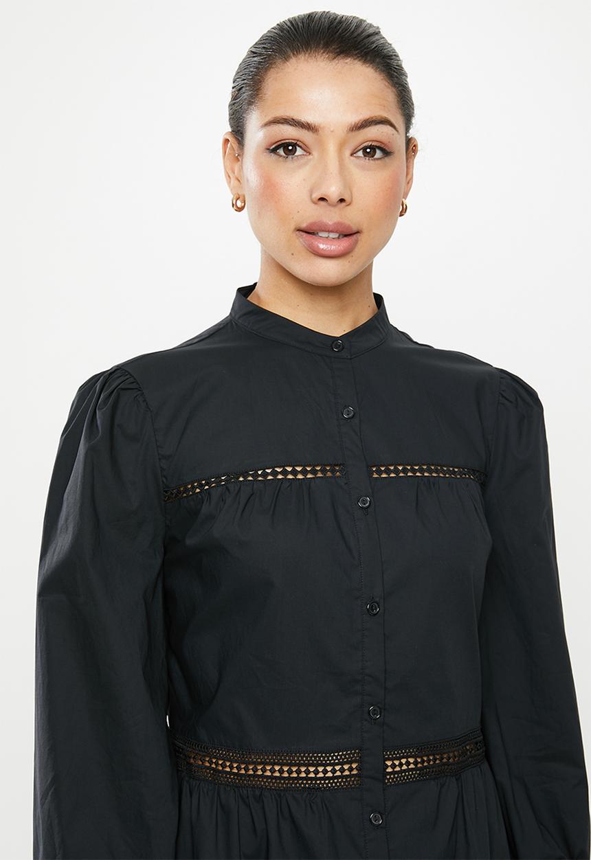 edit - Lace inset longline shirt - black