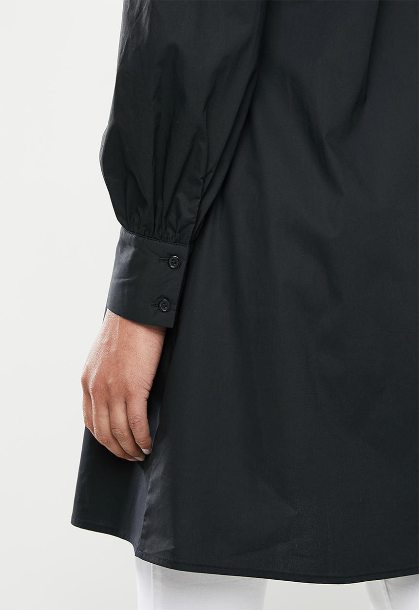 edit - Lace inset longline shirt - black