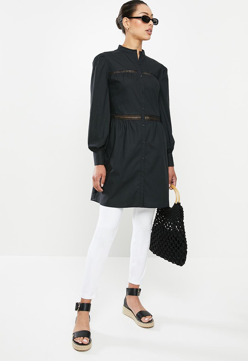 edit - Lace inset longline shirt - black