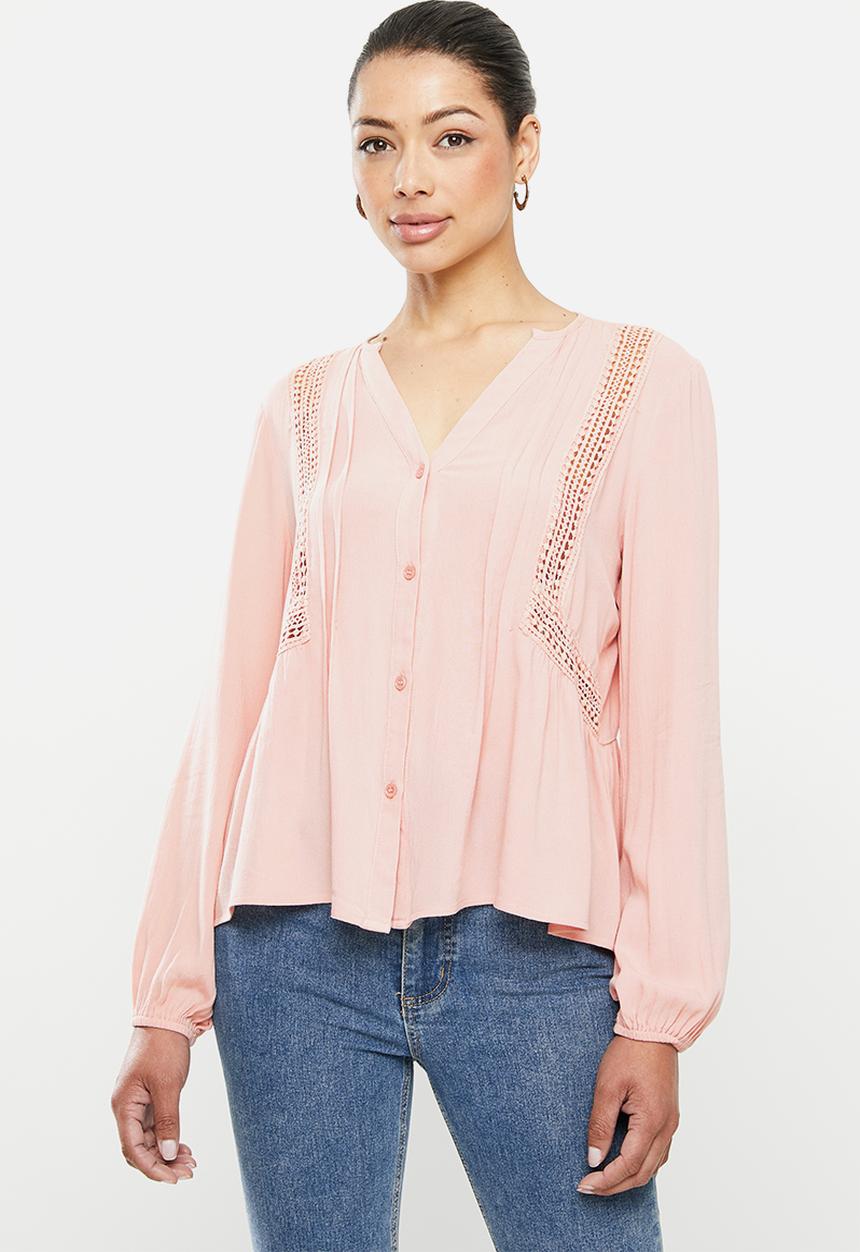 edit - Lace inset peasant blouse - rose pink
