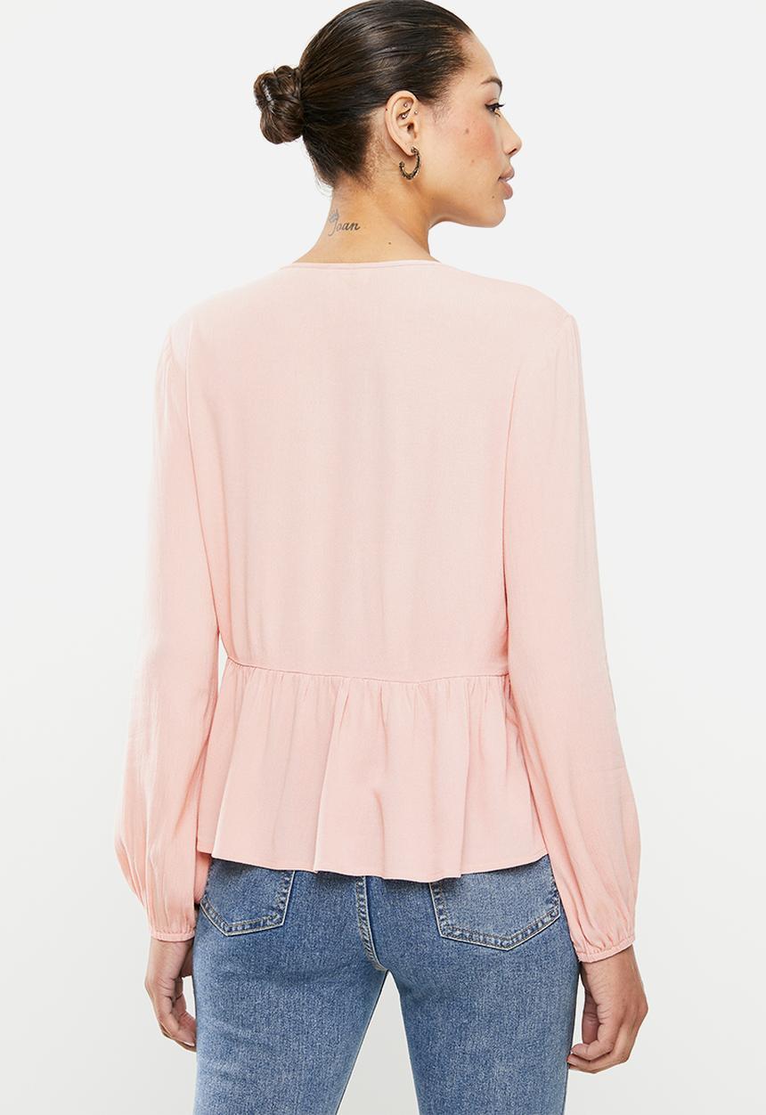 edit - Lace inset peasant blouse - rose pink
