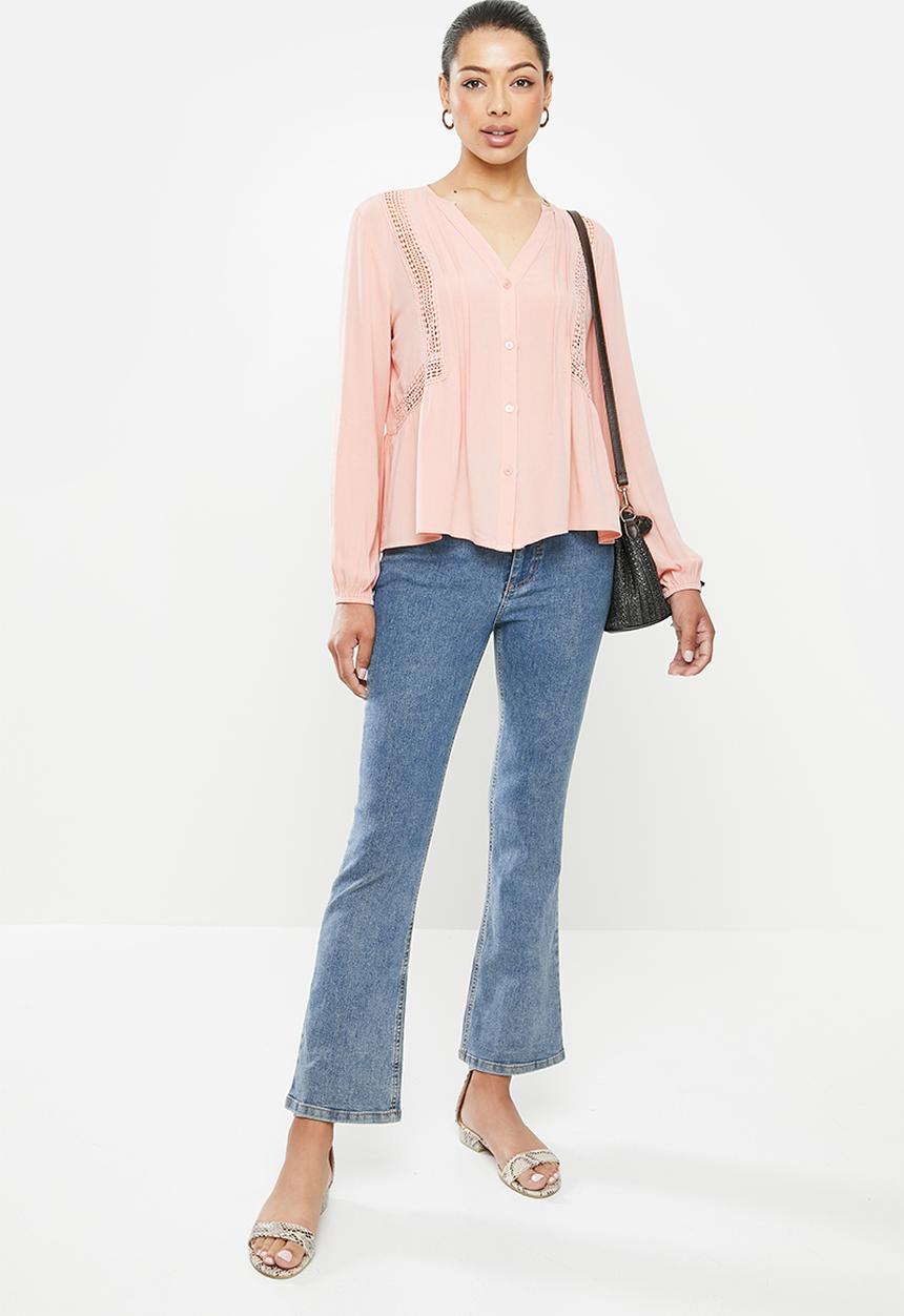 edit - Lace inset peasant blouse - rose pink