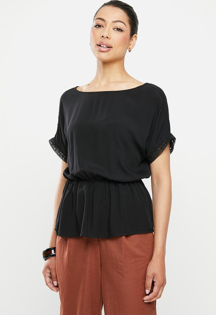 edit - Waist detail crochet blouse - black