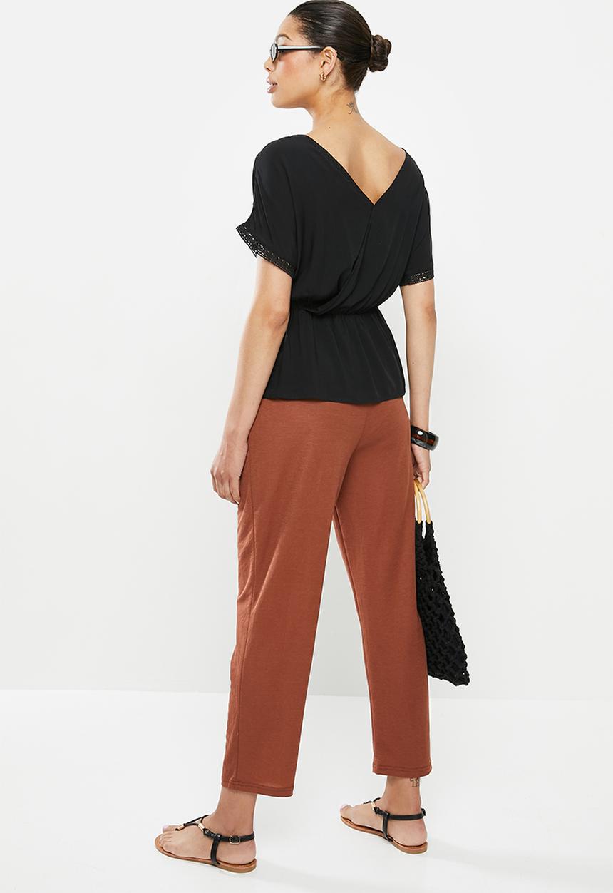 edit - Waist detail crochet blouse - black