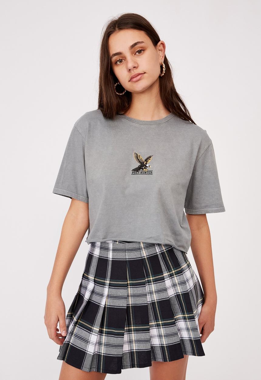 Factorie - Short sleeve raw edge crop graphic T-shirt - washed grey