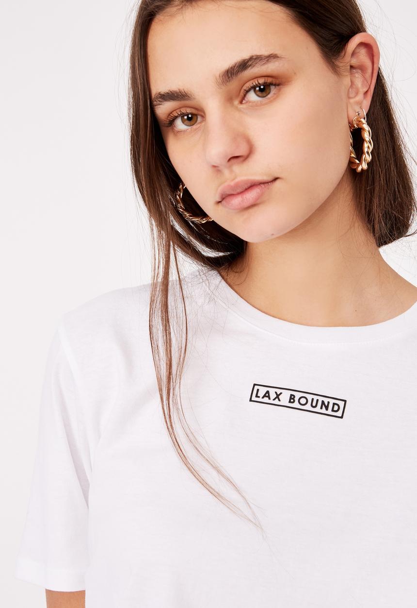 Factorie - Short sleeve raw edge crop graphic t shirt - washed ivory