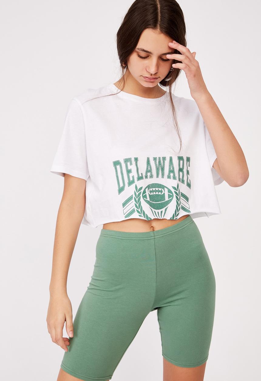 Factorie - Short sleeve raw edge crop graphic T-shirt - white