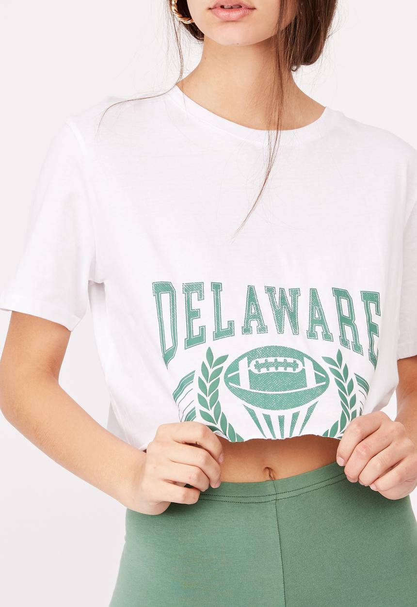 Factorie - Short sleeve raw edge crop graphic T-shirt - white