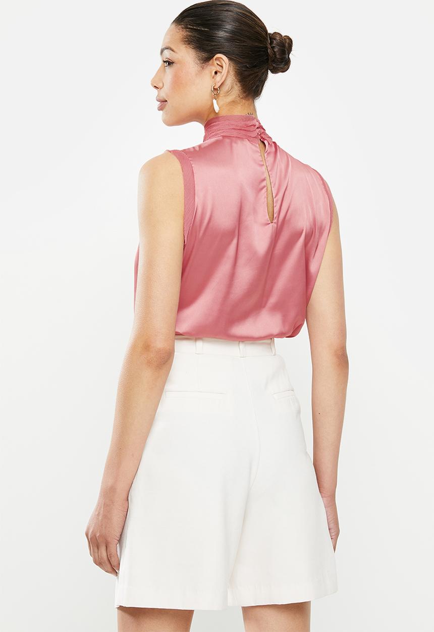 edit - Chiffon trim sleeveless blouse - rose pink